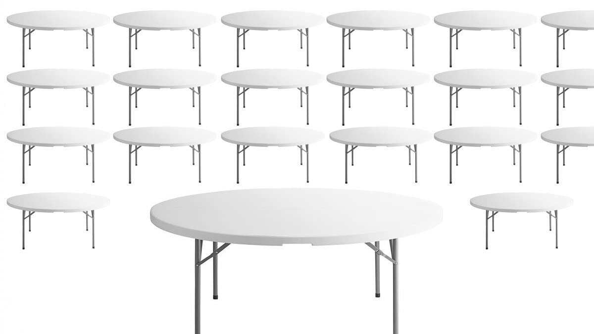 White 6 Ft Round Plastic Folding Table Q594