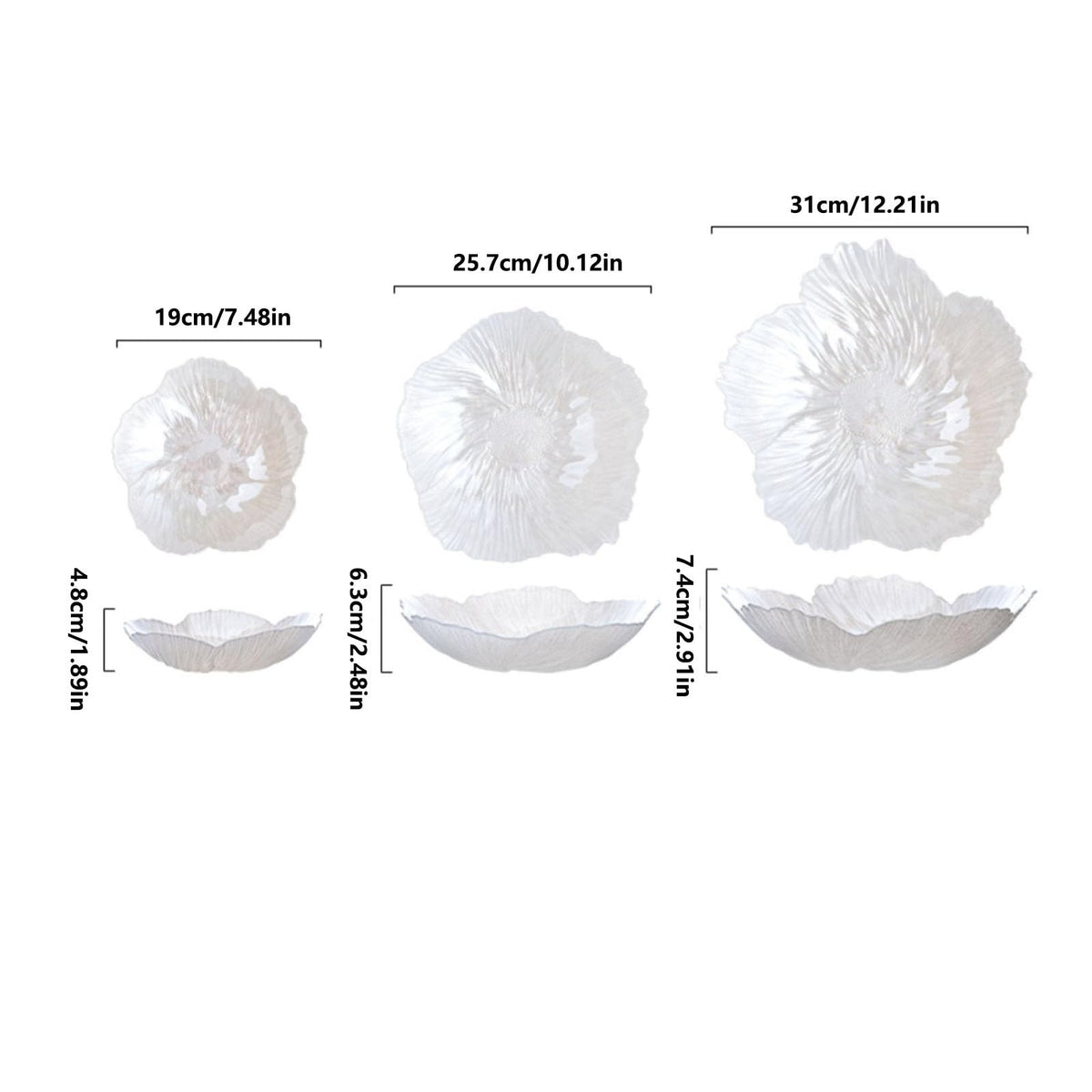 Fruit Bowl Flower Shape Fruit Plate 3 Sets Crystal Glass Pearlescent White W147