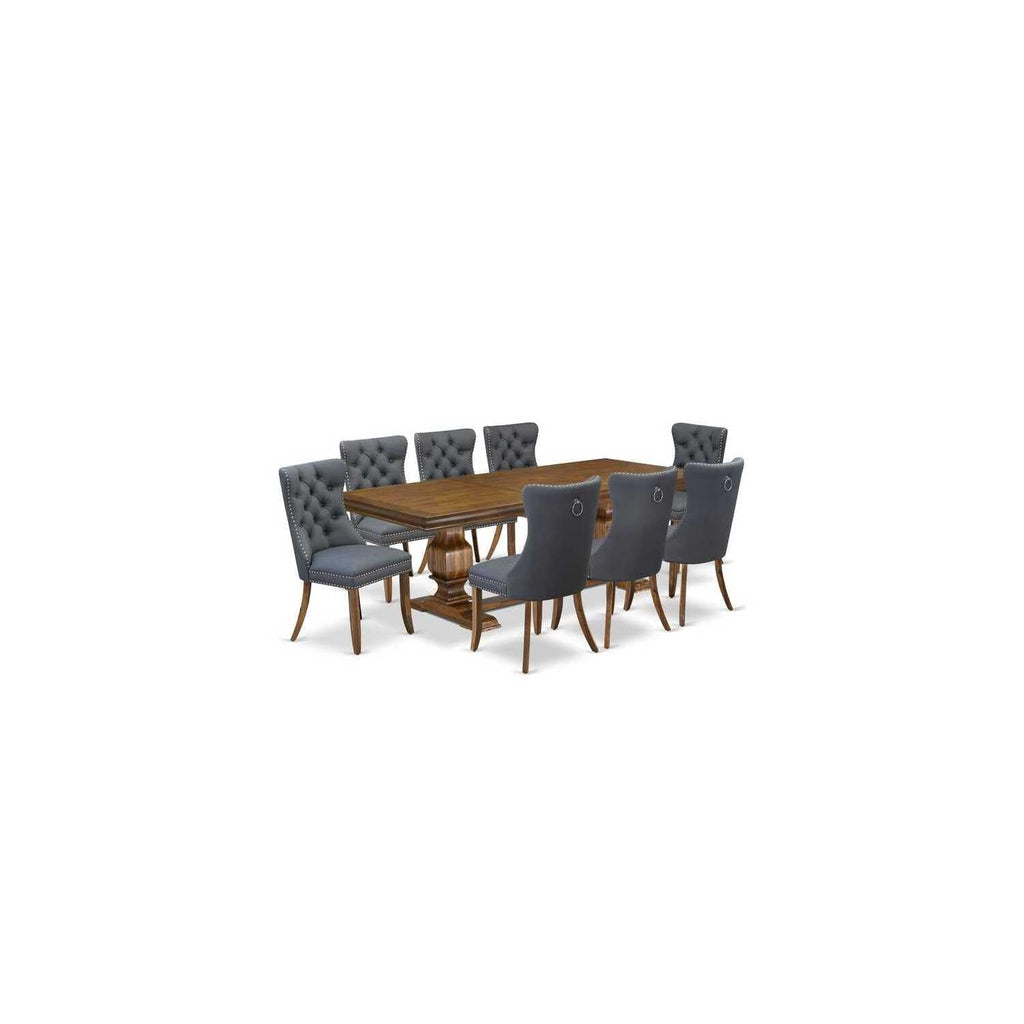 9 Piece Modern Dining Table Set with 8 Gray PU Leather Chairs Y430