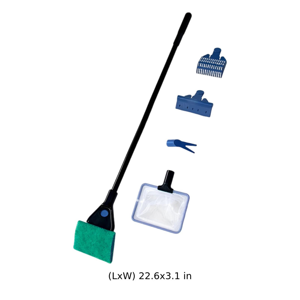 5 in 1 Aquarium Cleaning Kit with Algae Scraper Gravel Rake Fish Net and Brush U62924