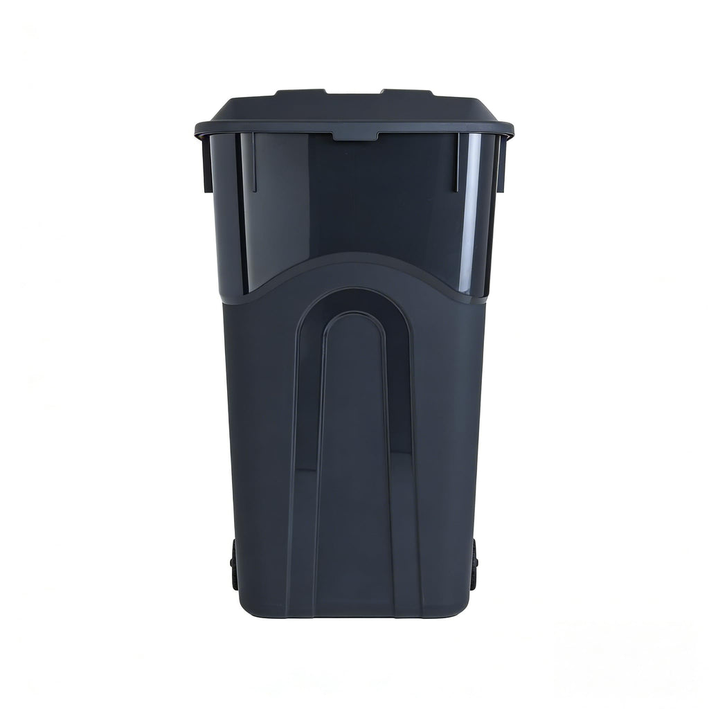 Black 32 Gallon Wheeled Heavy Duty Plastic Trash Can with Attached Lid Y752309