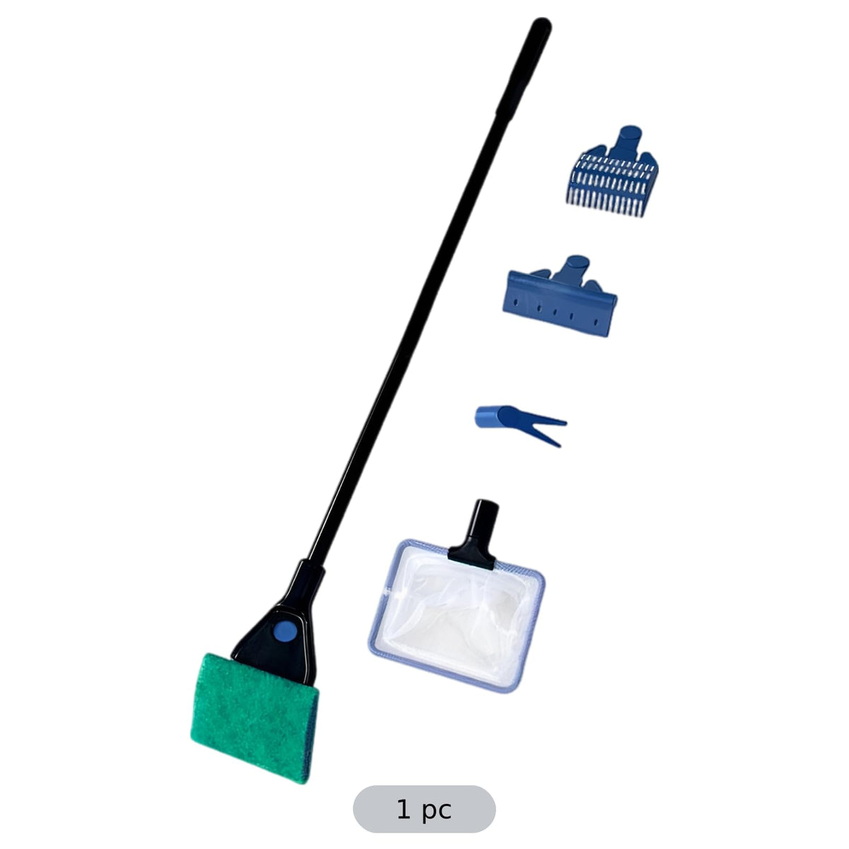5 in 1 Aquarium Cleaning Kit with Algae Scraper Gravel Rake Fish Net and Brush U62924