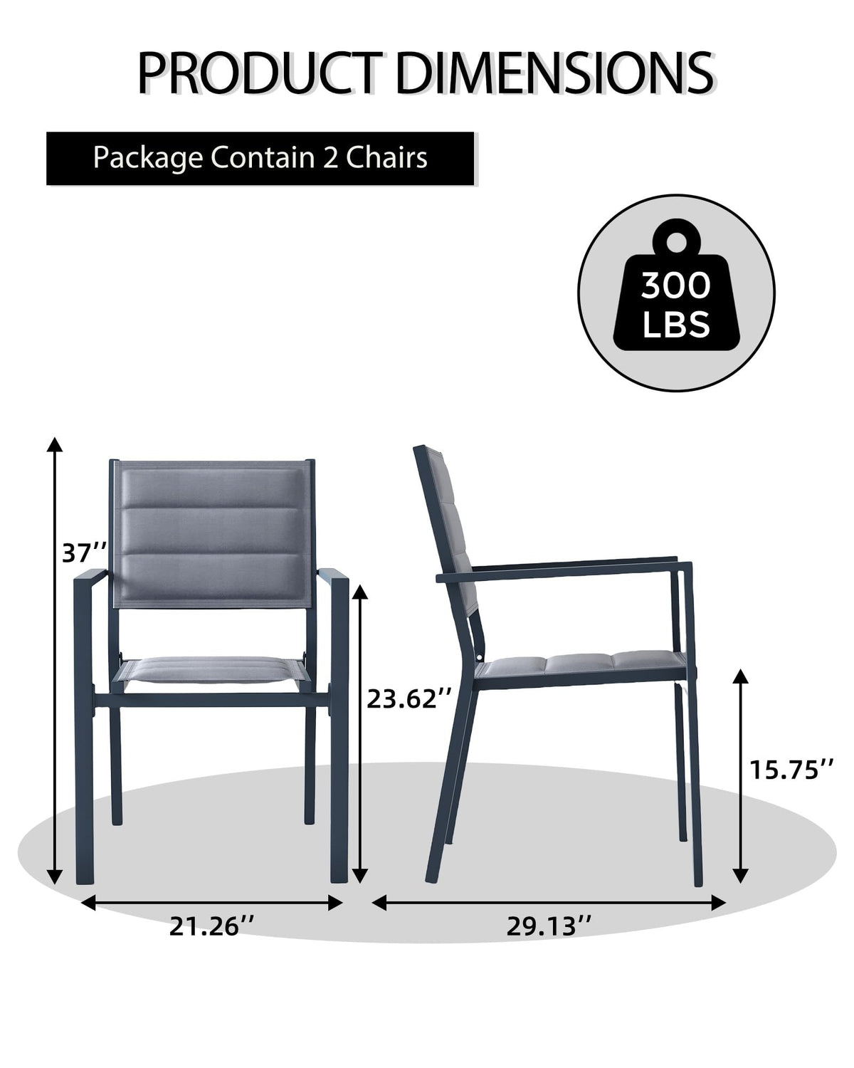 Aluminum Stackable Patio Dining Chairs Set of 2 Dark Grey E688