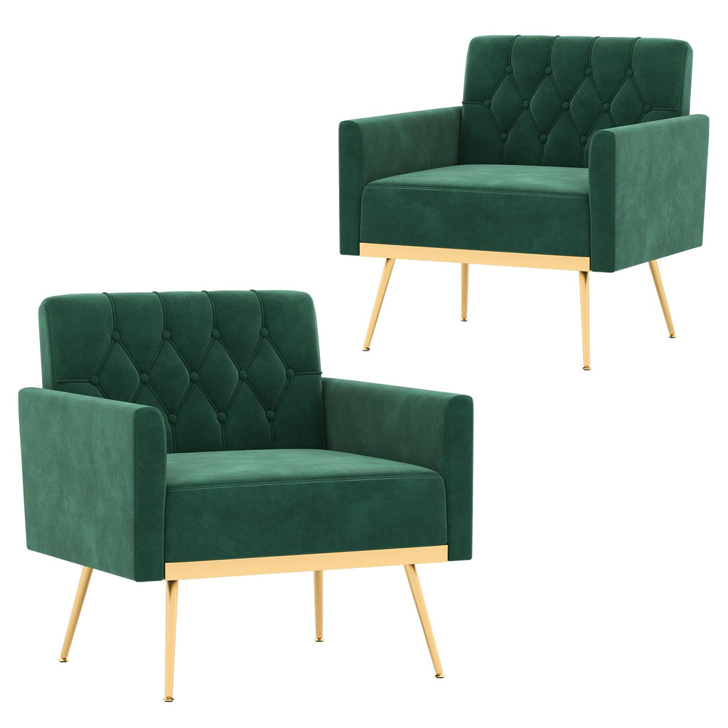 Green Velvet Accent Chairs Set of 2 T142