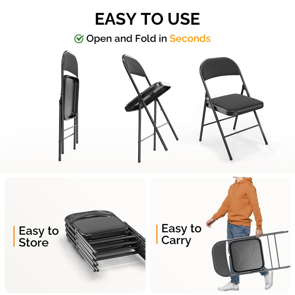 Black Fabric Padded Folding Chairs 10 Pack S2372
