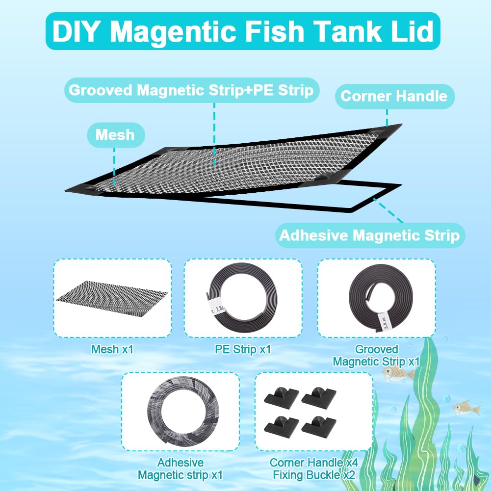 Magnetic Aquarium Cover Lid Anti-Jumping Net Adjustable Max 35''X19'' I2862