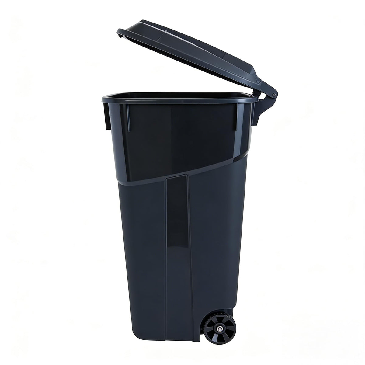 Black 32 Gallon Wheeled Heavy Duty Plastic Trash Can with Attached Lid Y752309