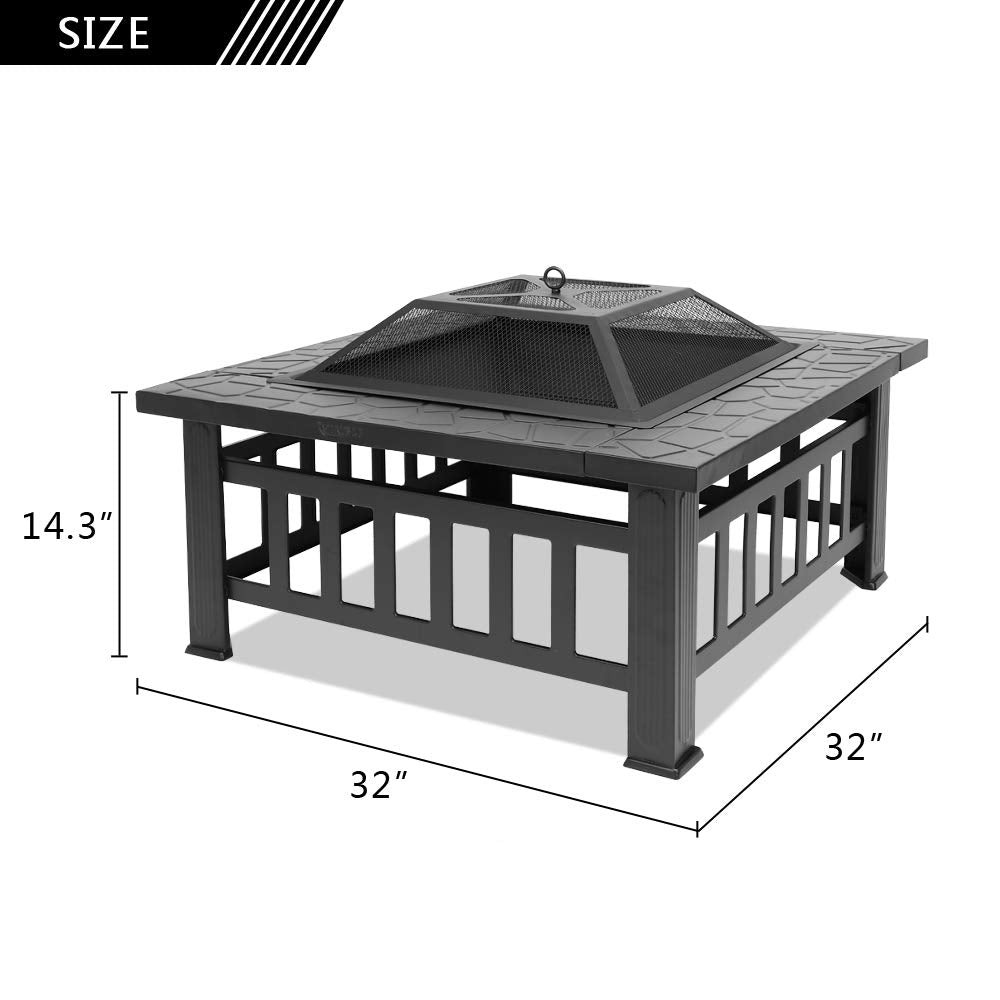 32” Metal Square Wood Burning Fire Pit W32396