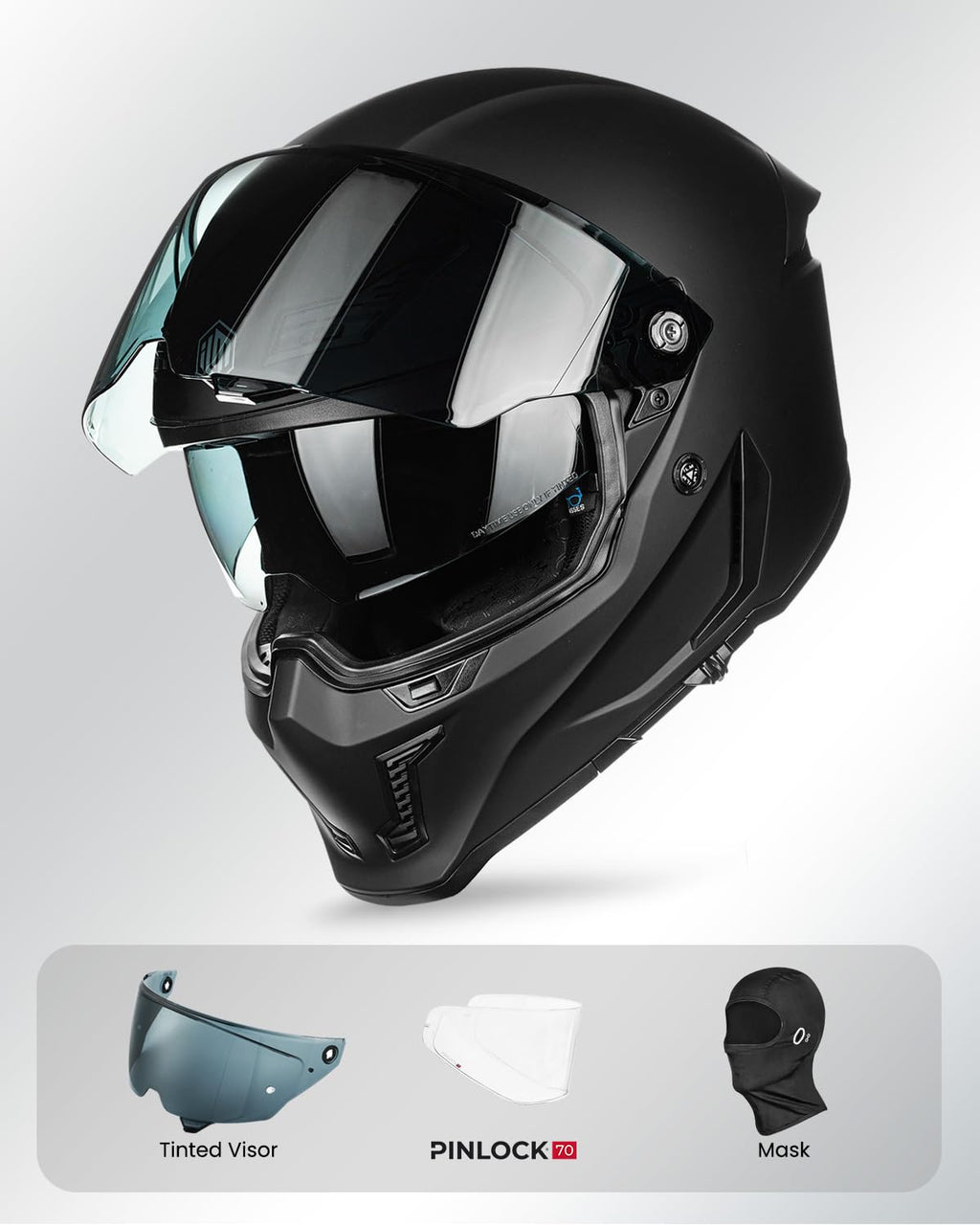 Full Face Dual Visor Motorcycle Helmet with Pinlock Matte Black M C590