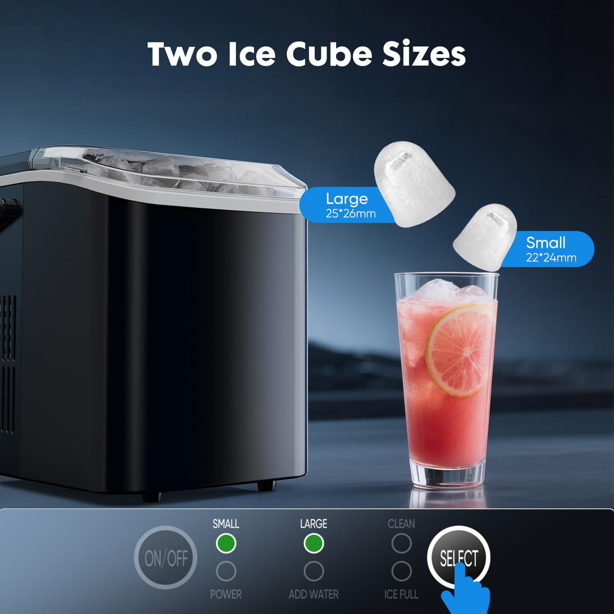 Portable Countertop Ice Maker with Scoop and Basket, 26.5lbs, Coal Black J2927