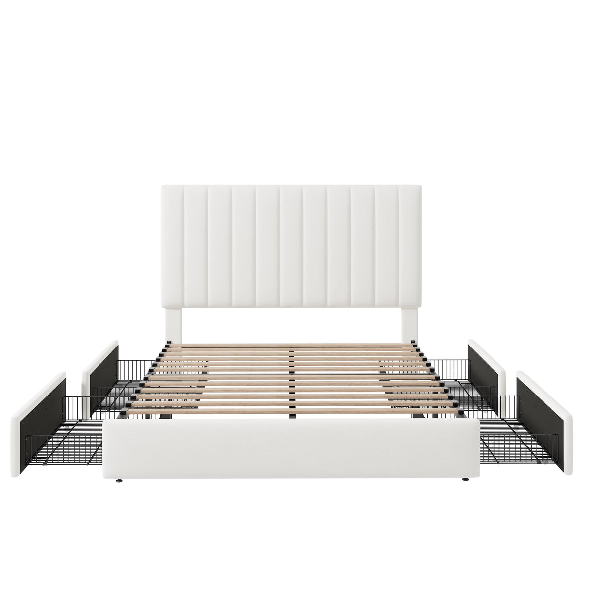 White Velvet Queen Size Storage Bed Frame with 4 Underbed Drawers F4220