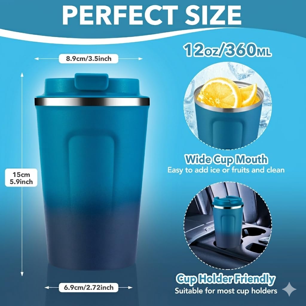12 oz Insulated Stainless Steel Travel Coffee Mug 2 Pack L81766
