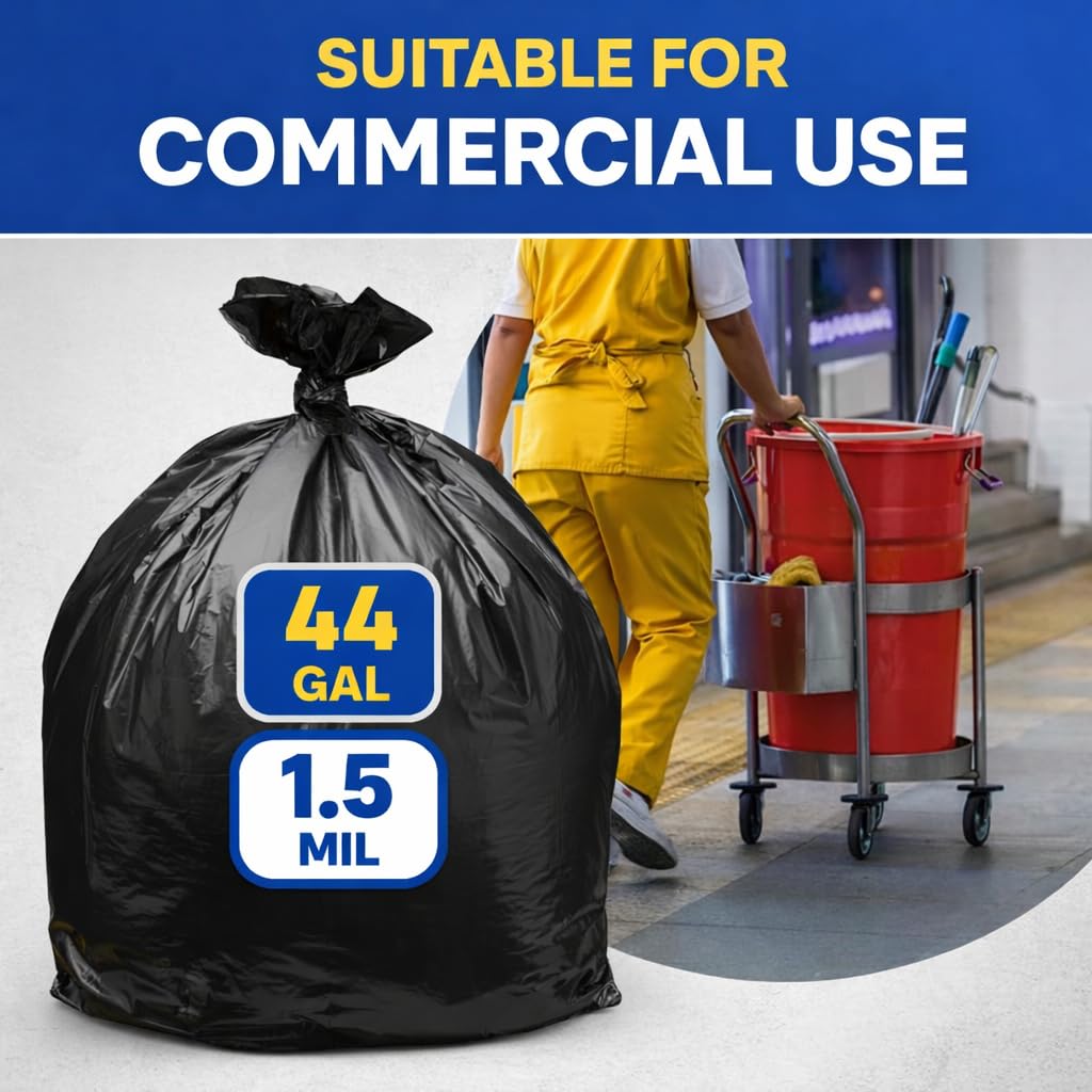 Black 40-45 Gallon Heavy Duty 1.5 Mil Trash Bags Pack of 100 H3503