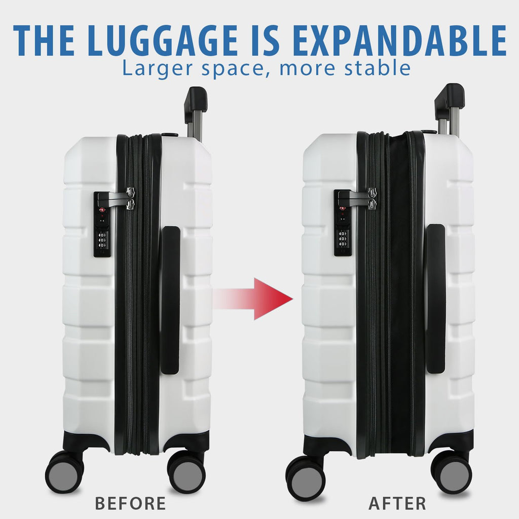 Hardside Expandable Carry On Luggage with Spinner Wheels, TSA Lock, USB Port, 20-Inch, White D375