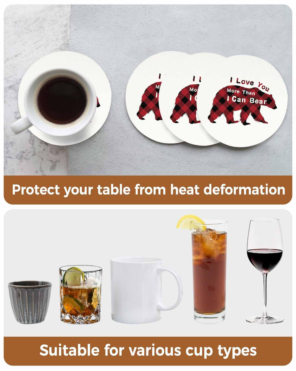Christmas Bear Ceramic Coasters Set of 6 with Holder X5754
