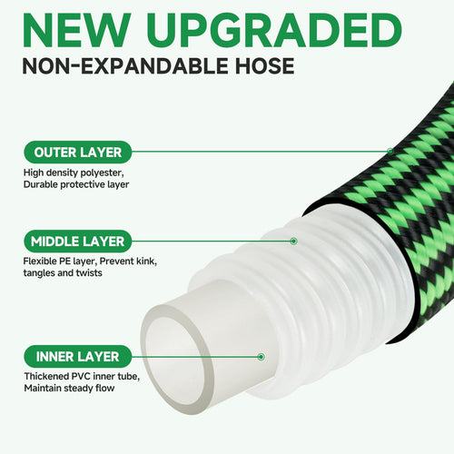 100FT Non-Expandable Kink-Free Garden Hose with Spray Nozzle I2639