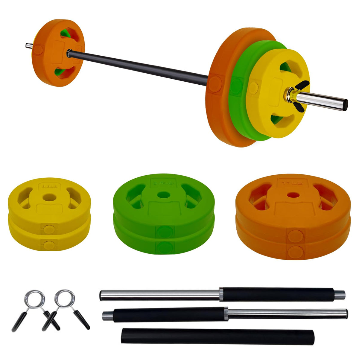 Adjustable Barbell Set, 40LB, Black, PU, Padded Grip E4710