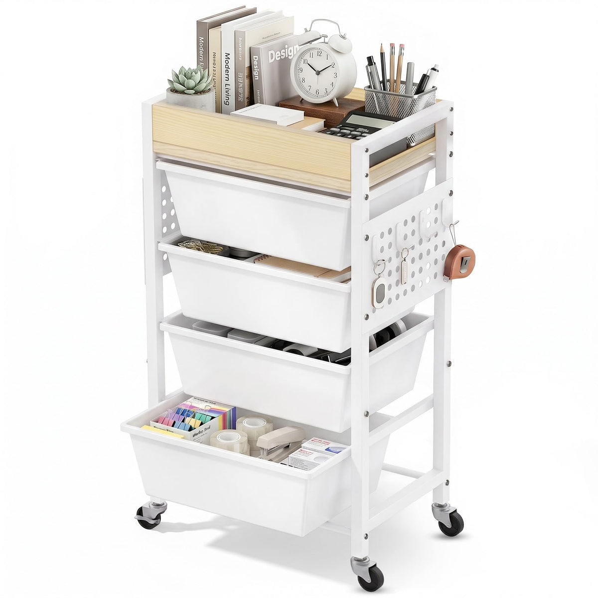 5 Tier Rolling Cart with Drawers, White E71930