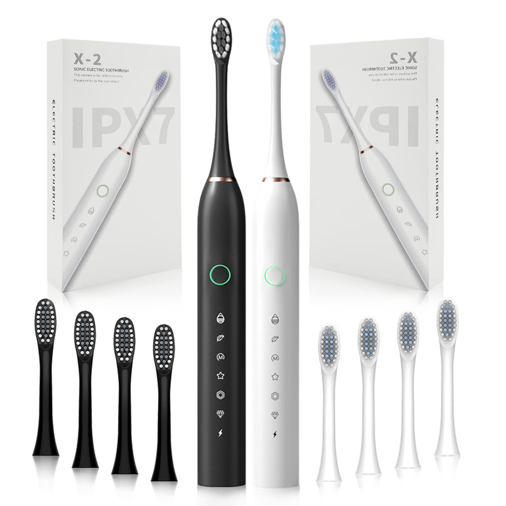 2 Pack Rechargeable Electric Toothbrushes with 8 Brush Heads P690912