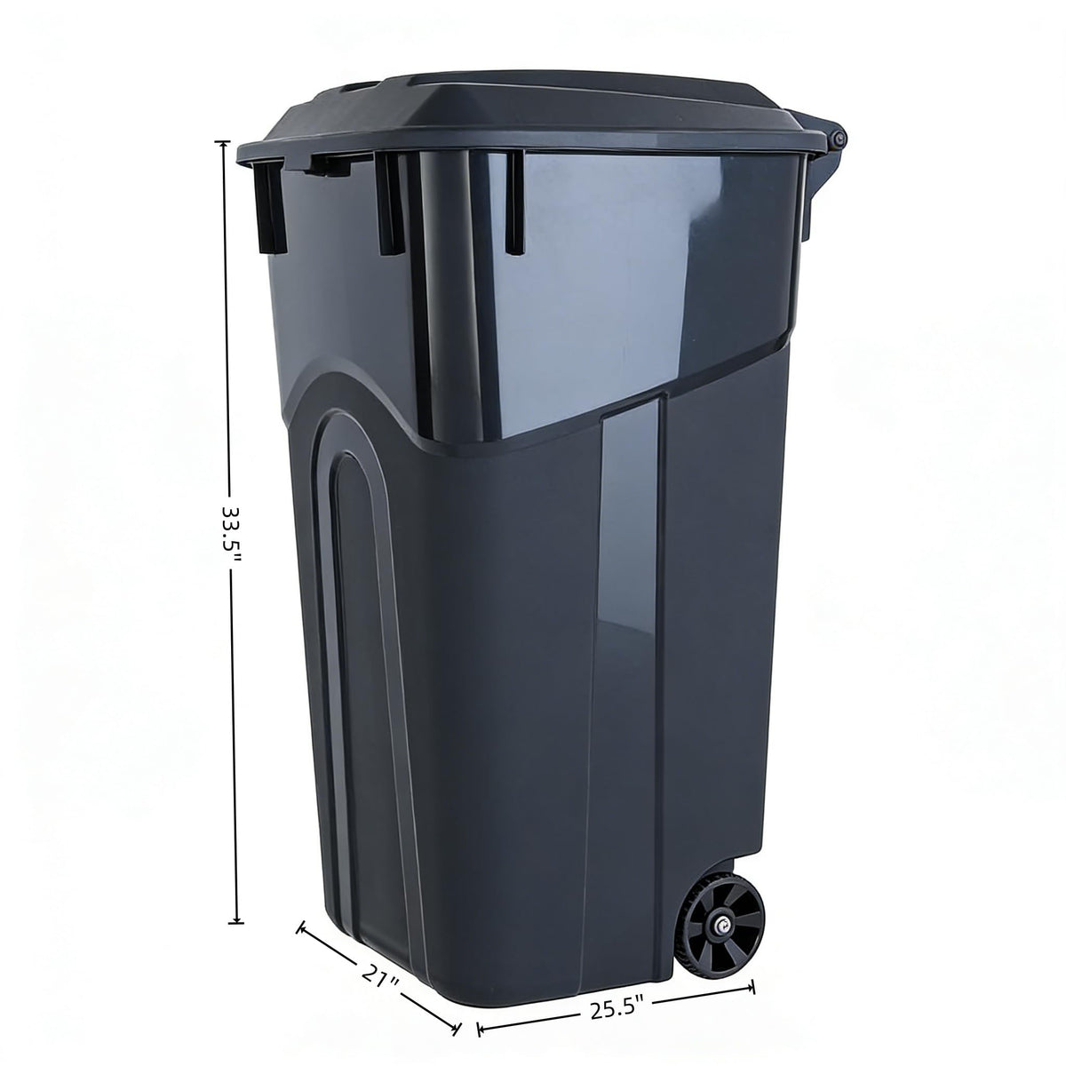 Black 32 Gallon Wheeled Heavy Duty Plastic Trash Can with Attached Lid Y752309