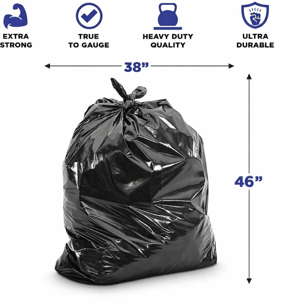 Black 40-45 Gallon Heavy Duty 1.5 Mil Trash Bags Pack of 100 H3503