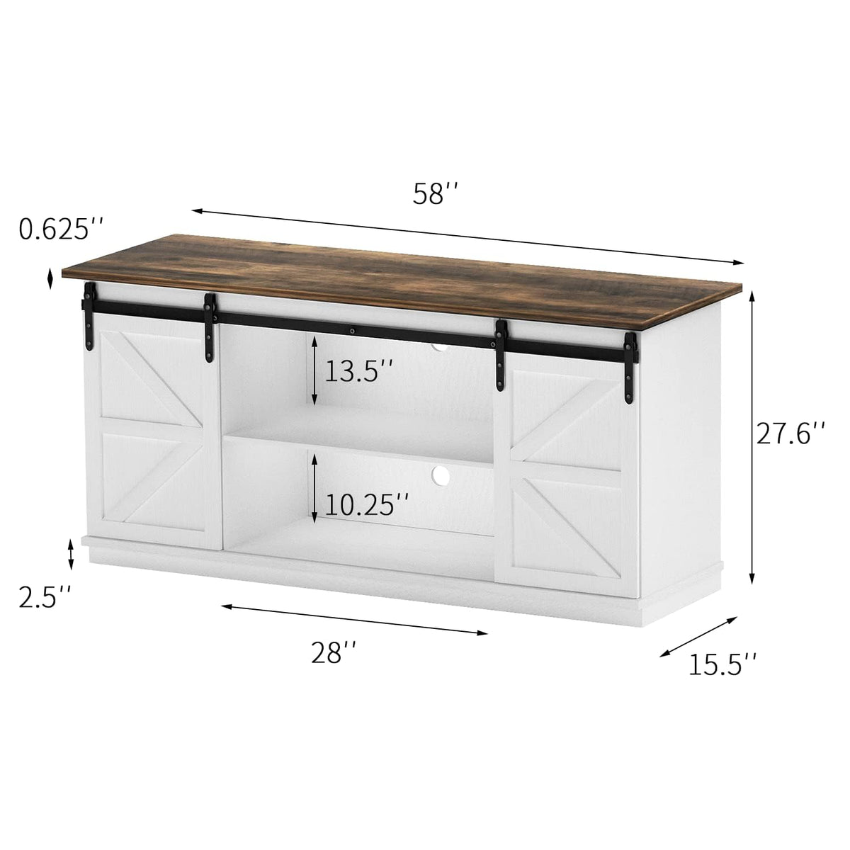 White Farmhouse TV Stand with Sliding Barn Doors V1026