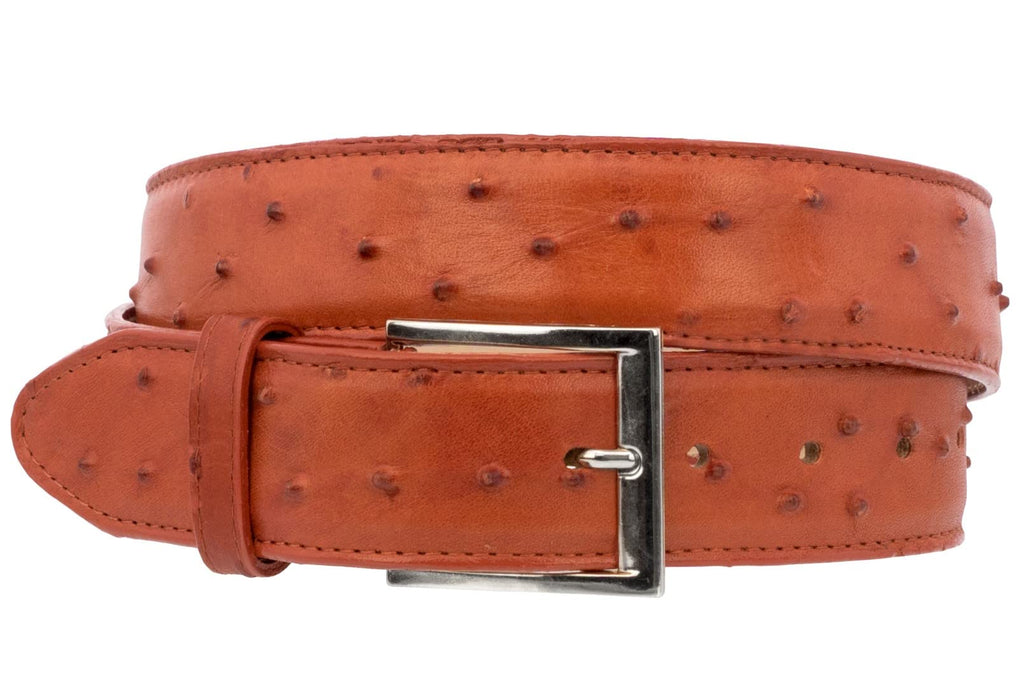 Mens Cognac Ostrich Quill Print Leather Western Cowboy Belt X408419