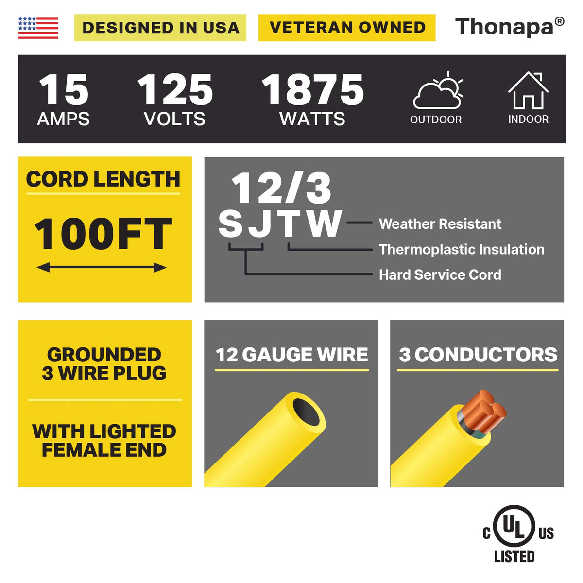 100 Foot Heavy Duty Yellow Extension Cord H38740