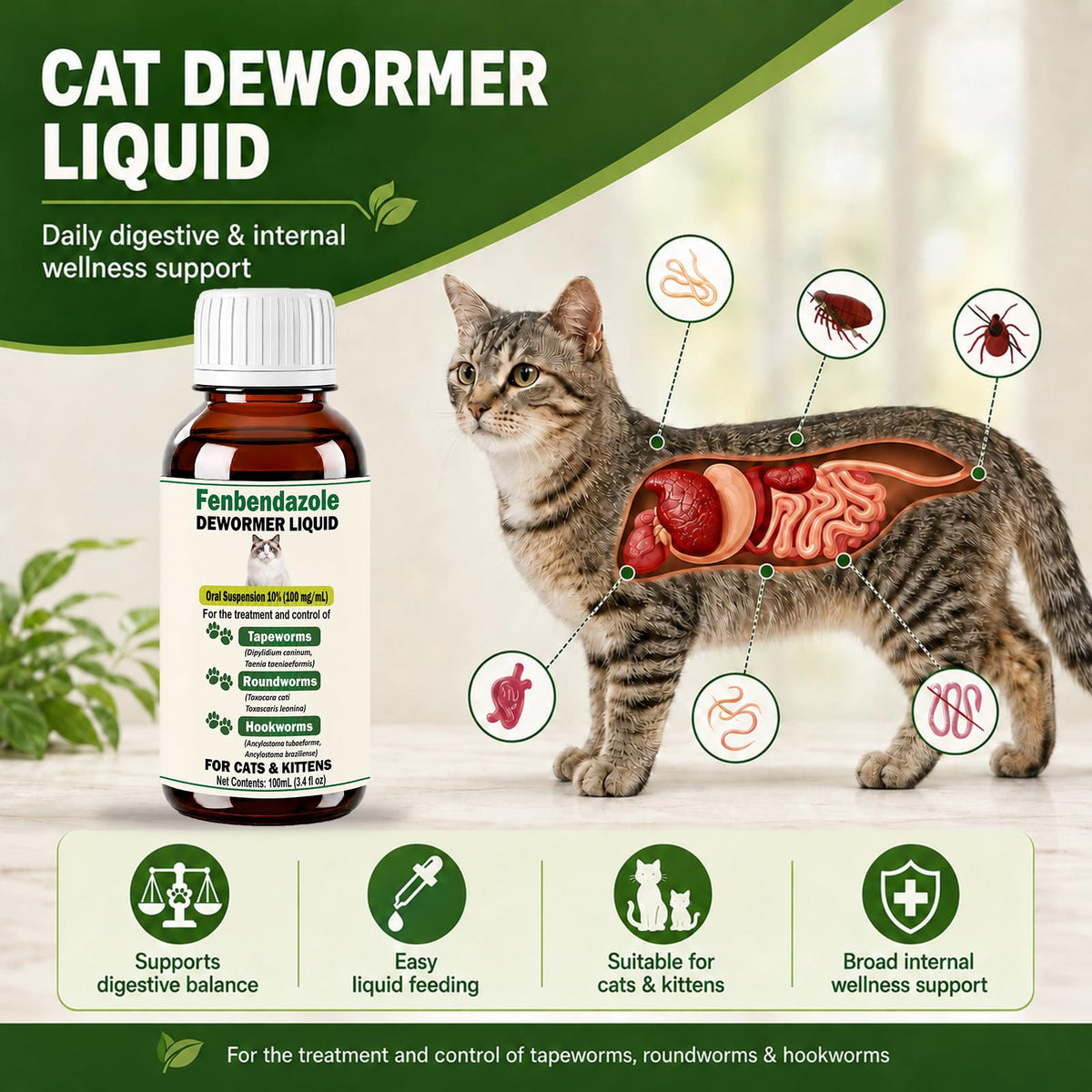 Liquid Dewormer Oral Suspension for Cats T8984