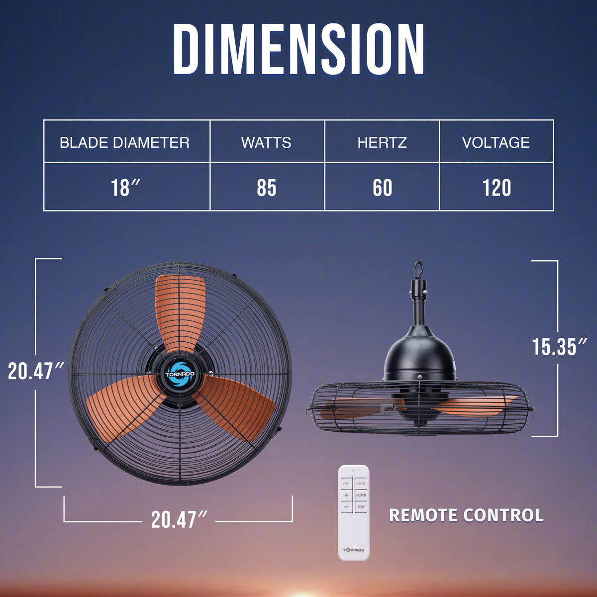20-Inch Outdoor Ceiling Fan with Remote Control B556