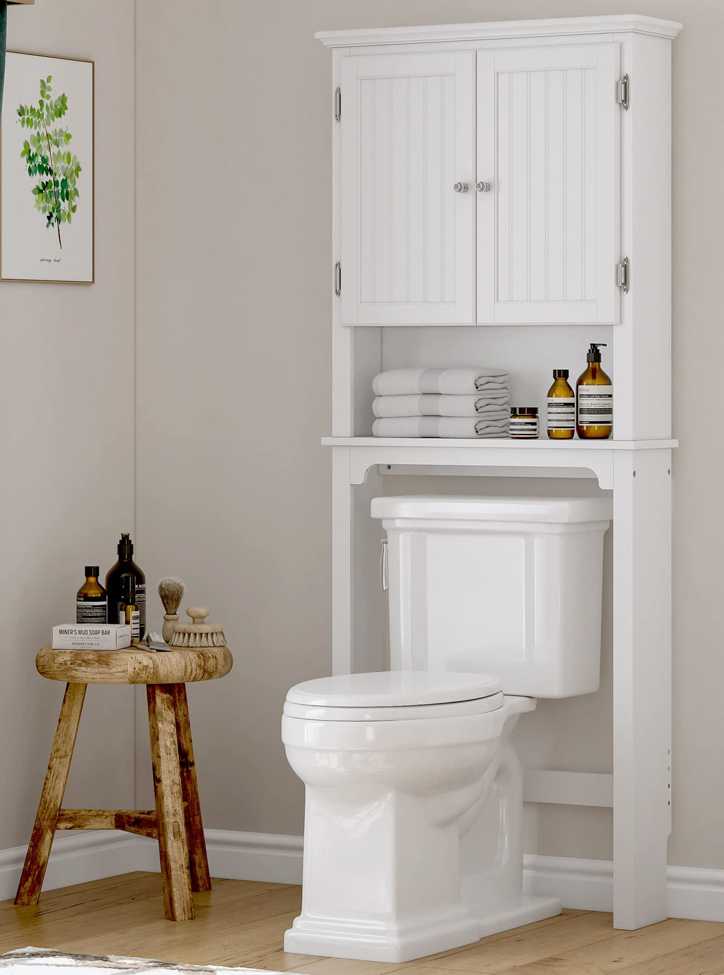 White Bathroom Storage Cabinet with Doors Q500901