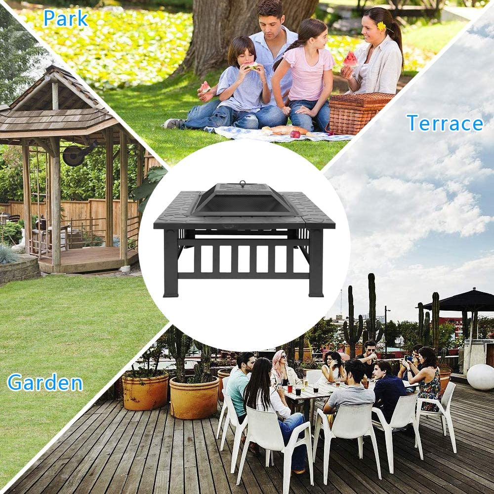 32” Metal Square Wood Burning Fire Pit W32396