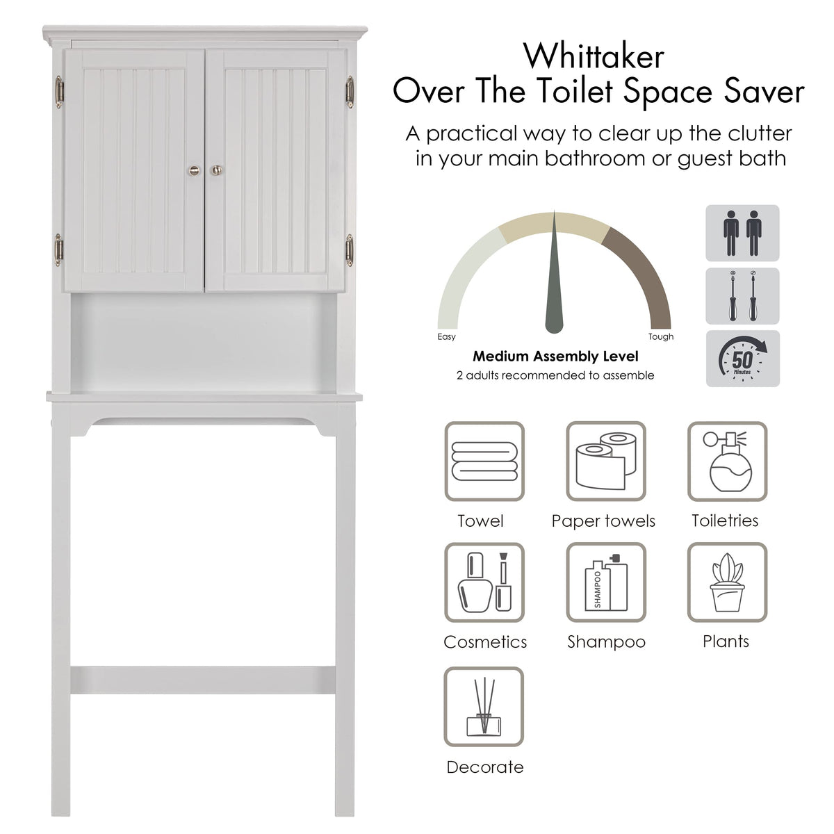 White Bathroom Storage Cabinet with Doors Q500901