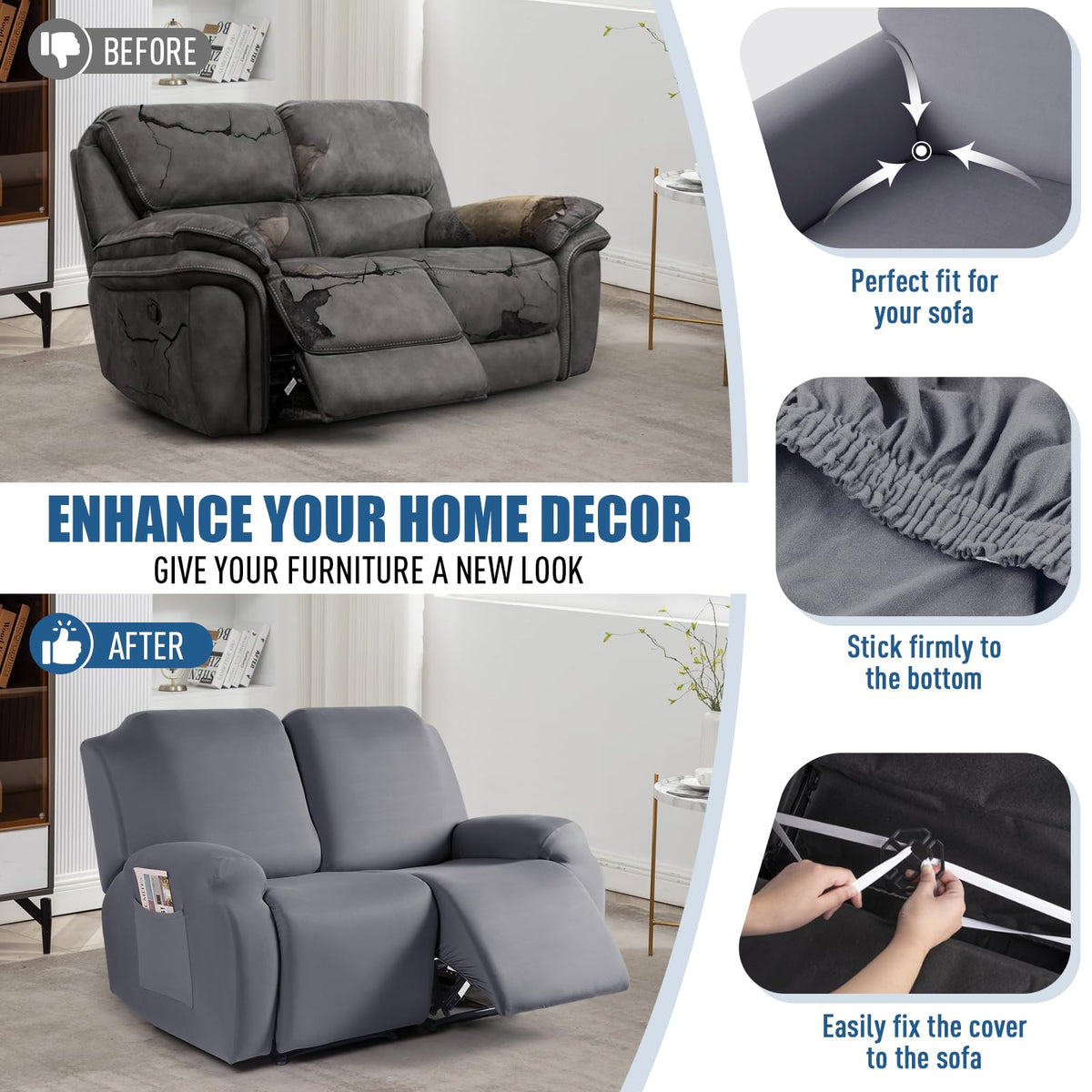 2 Piece Polyester Stretch Recliner Loveseat Slipcover B90502