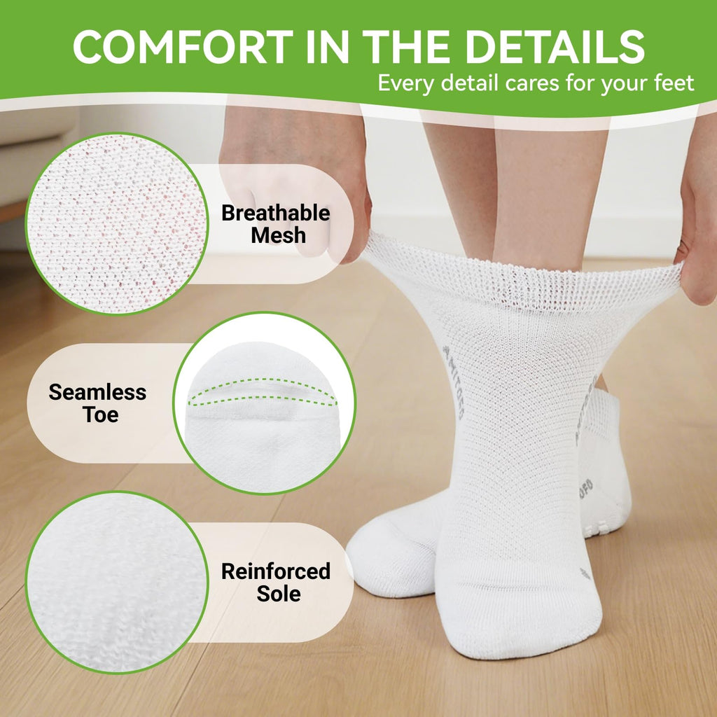Diabetic Non-Slip Wide Cuff Bamboo Viscose Ankle Socks 6 pairs P28929