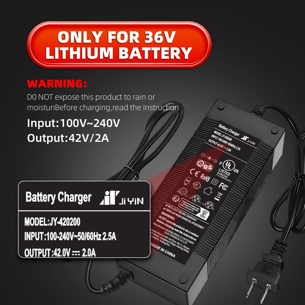42V 2A Electric Scooter Charger with 4 Plugs Y51987
