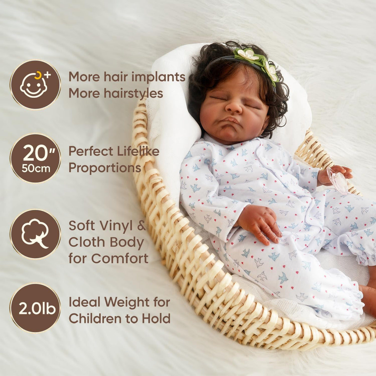 20-Inch Sleeping Black Newborn Baby Girl I74072