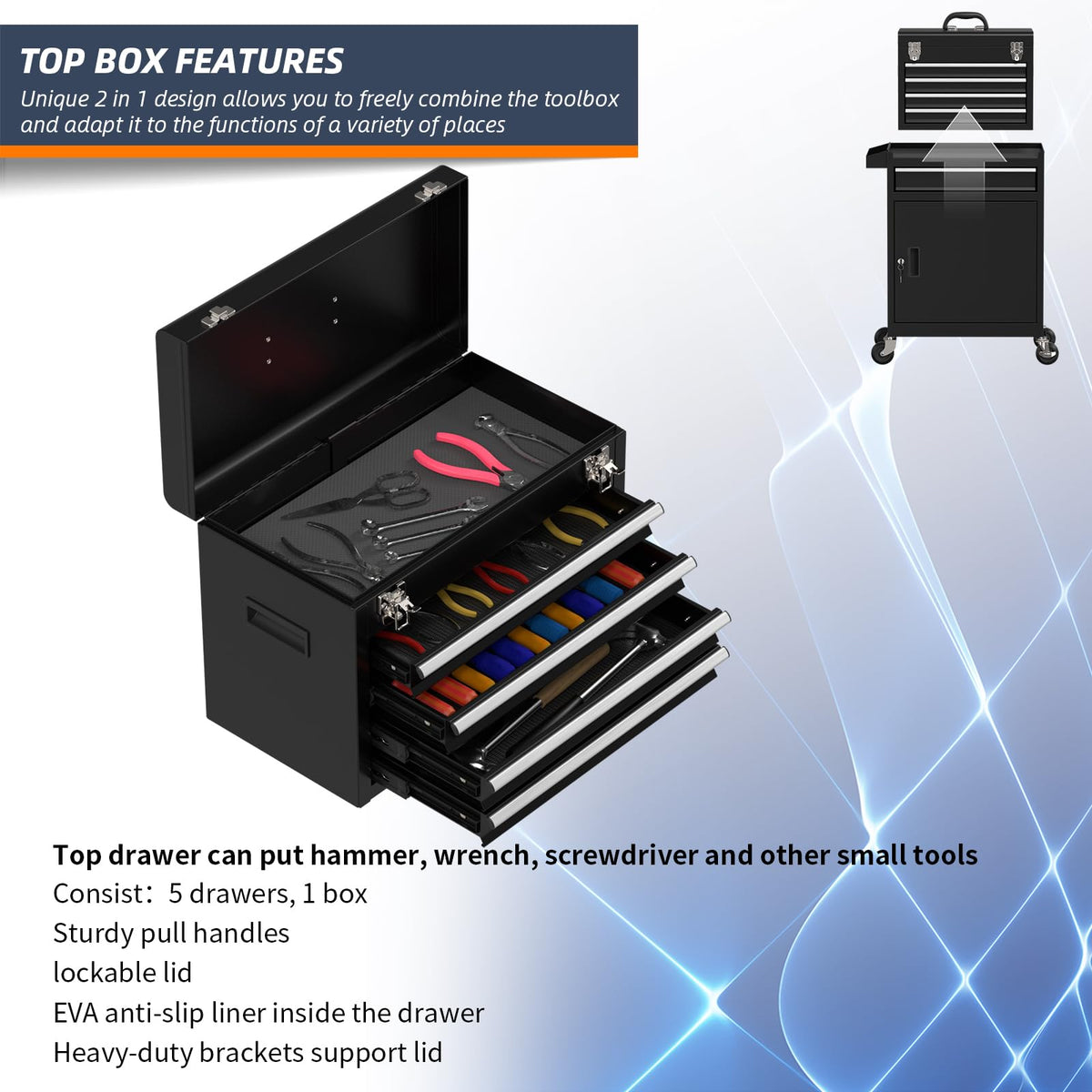 5 Drawer Rolling Tool Chest with Wheels and Lock Q226277