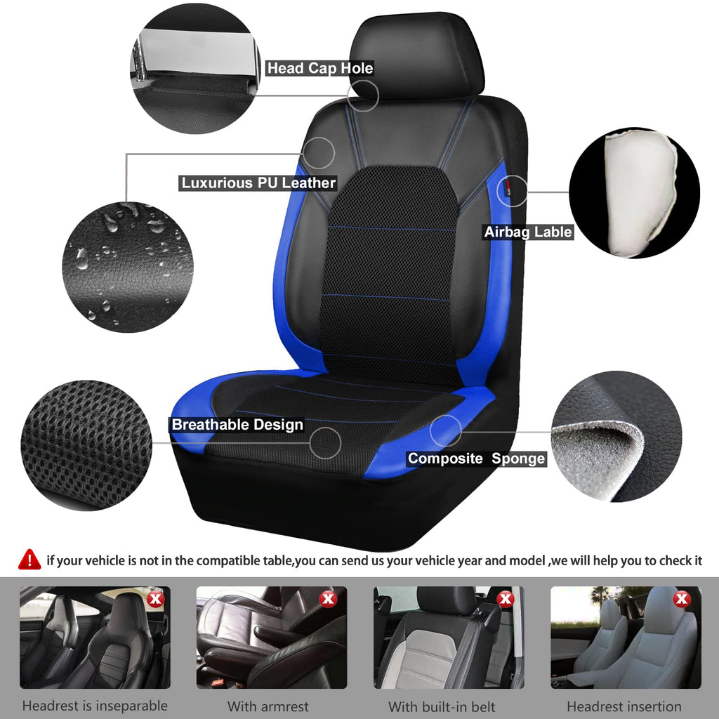 Air Mesh Leather Car Seat Covers Full Set, Waterproof Car Floor Mats, Steering Wheel Cover R973011