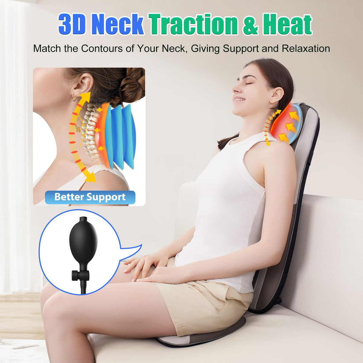 Shiatsu Back Massager with Heat, 2 Vibration Motors, PU Leather I606