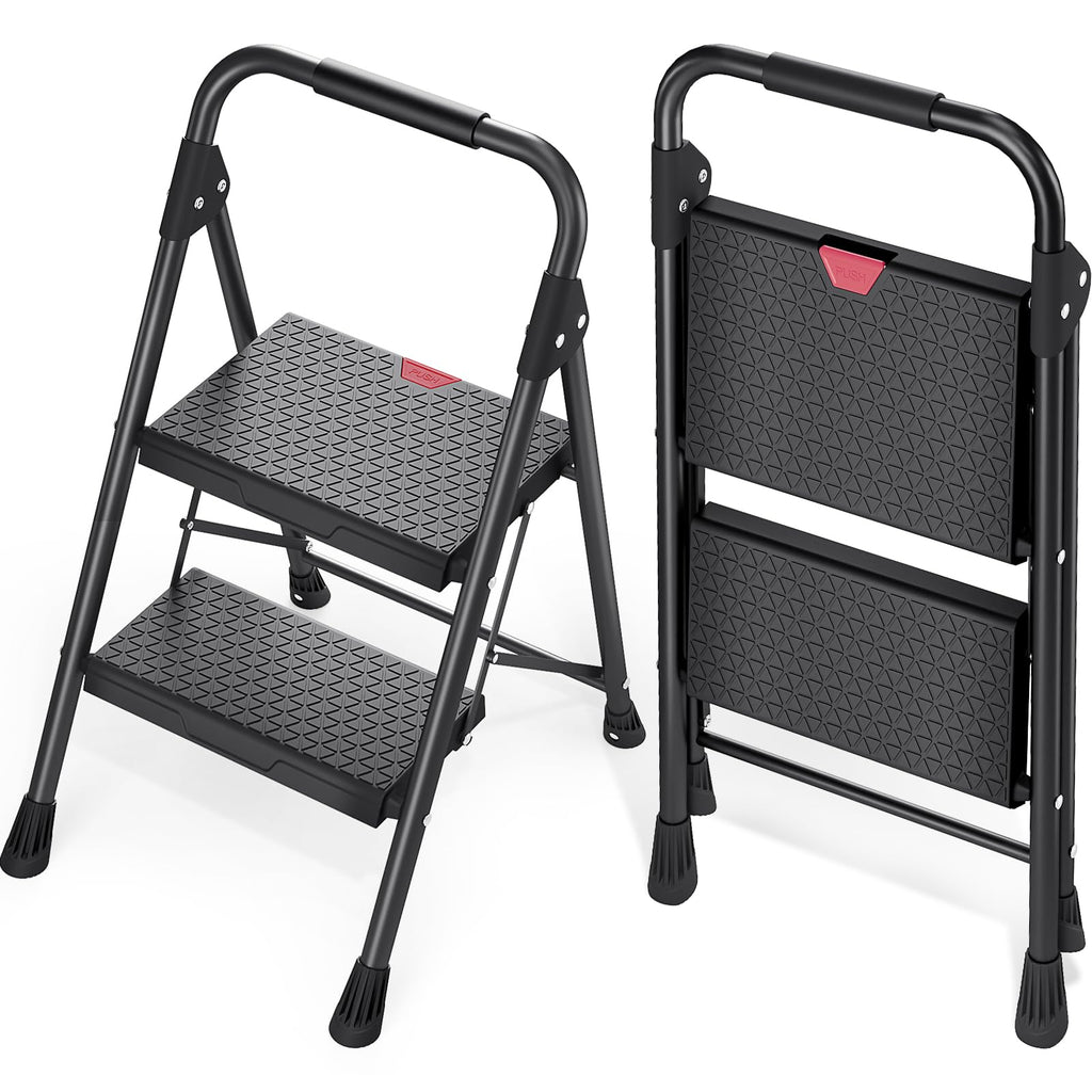 2-Step Folding Steel Step Stool with Handrail D24594