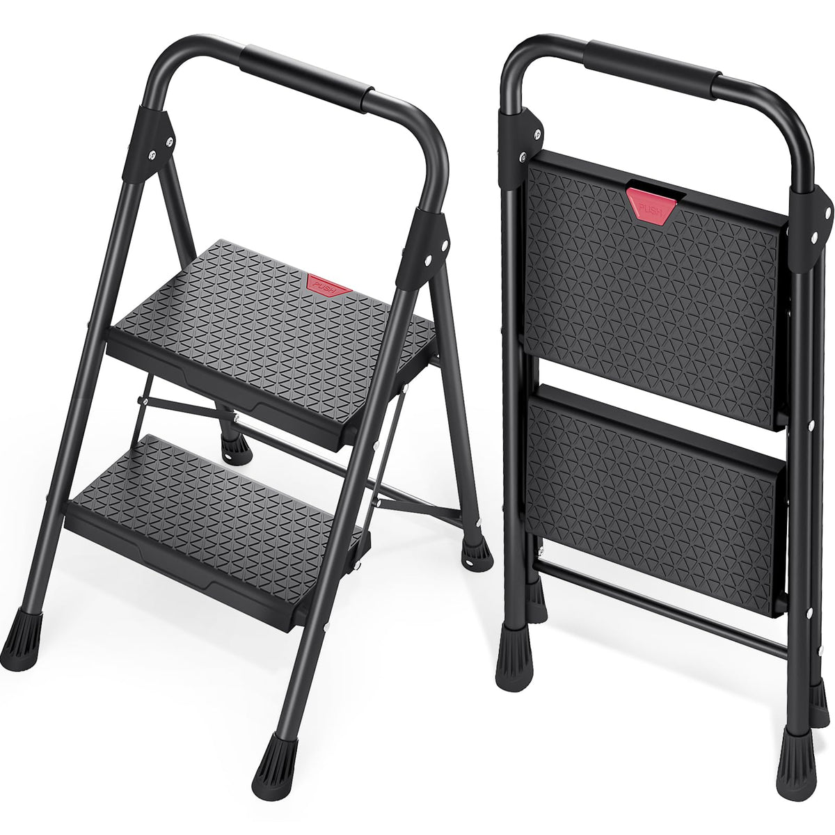2-Step Folding Steel Step Stool with Handrail D24594