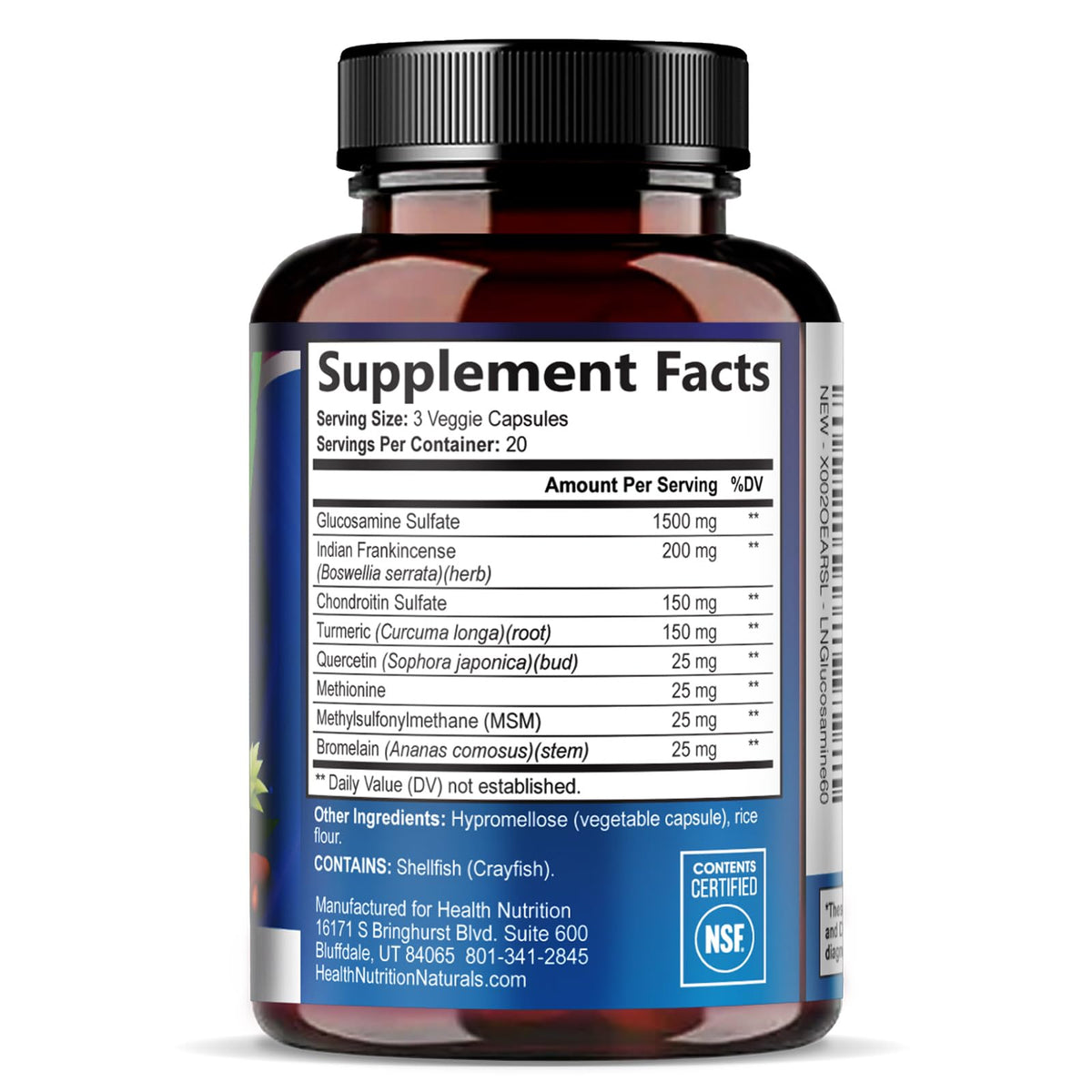 Glucosamine Chondroitin MSM Turmeric Boswellia 60 Capsules B614132
