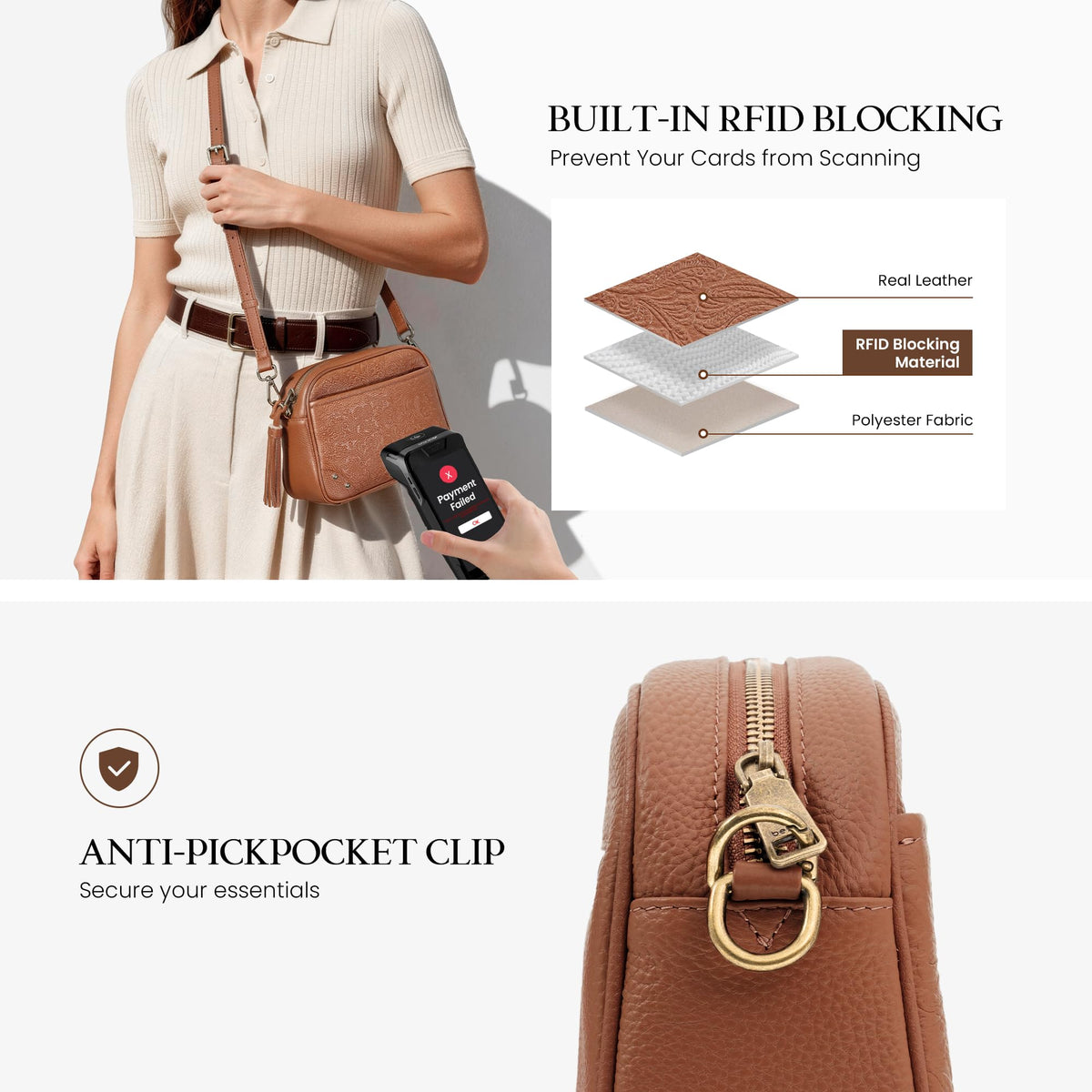 Anti-theft Genuine Leather Crossbody Bag with RFID Card Slots L44197