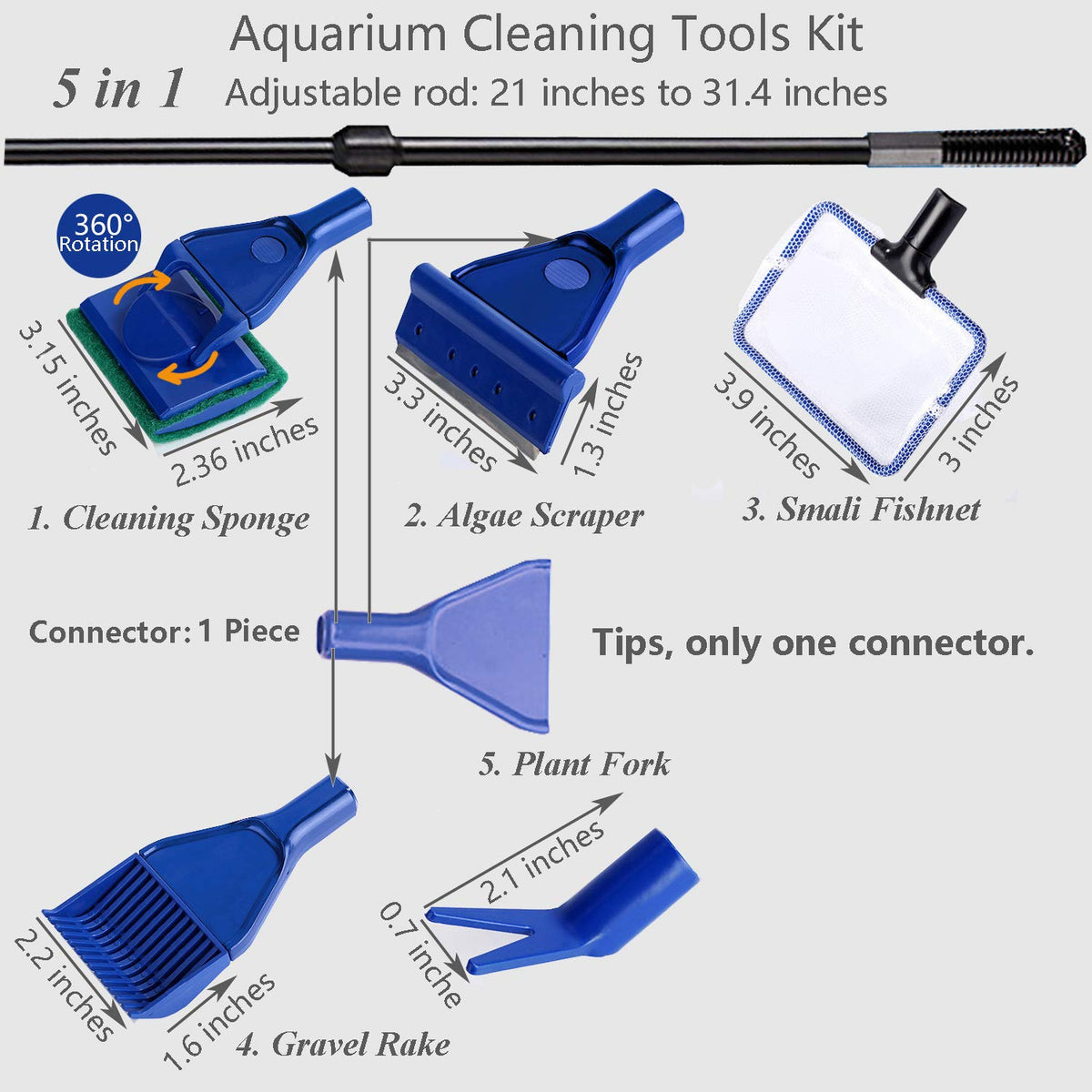 5 In 1 Aquarium Cleaning Tools Kit with Adjustable Length Rod P970485