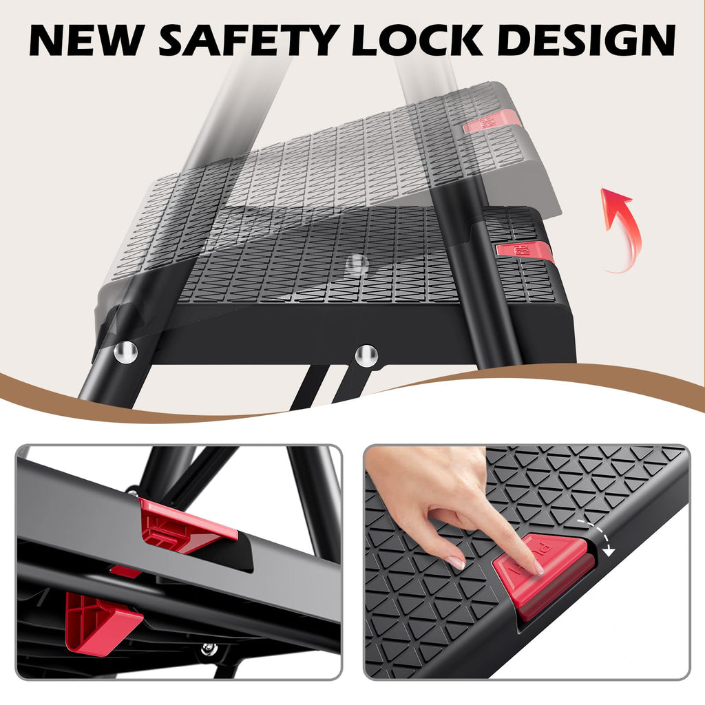2-Step Folding Steel Step Stool with Handrail D24594