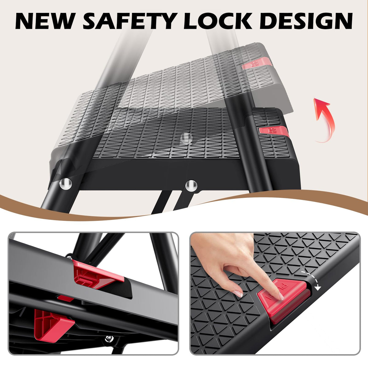 2-Step Folding Steel Step Stool with Handrail D24594