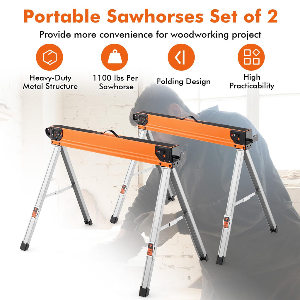 Heavy Duty Steel Folding Saw Horses 2 Pack 2200 LBS Capacity I14433