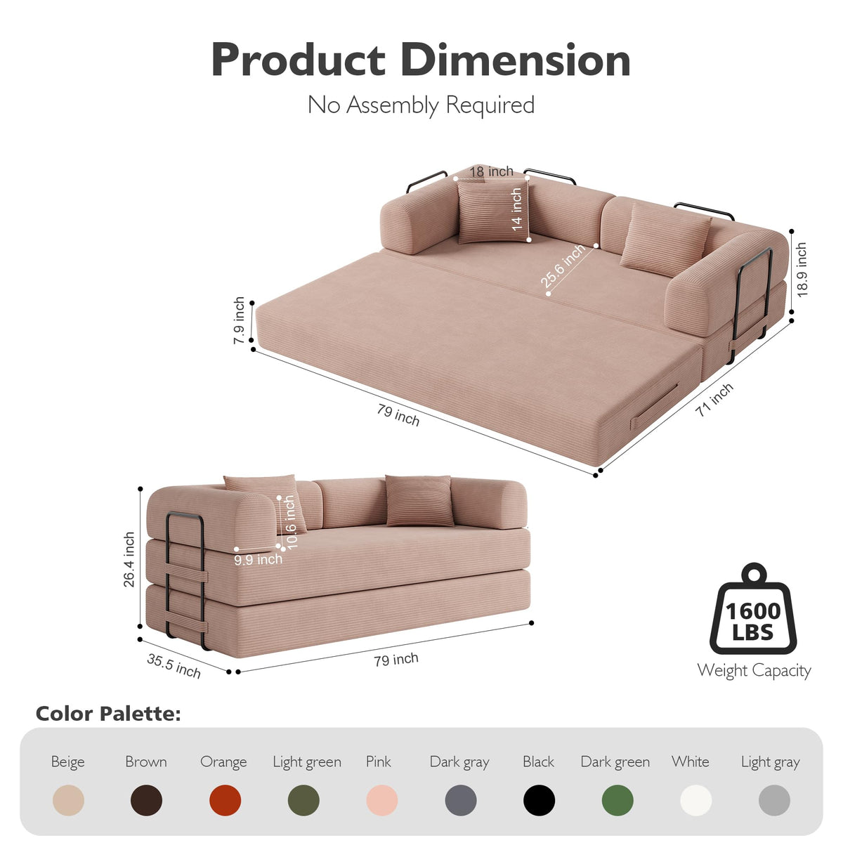 79in Boneless Convertible Futon Sofa Bed Queen W739420
