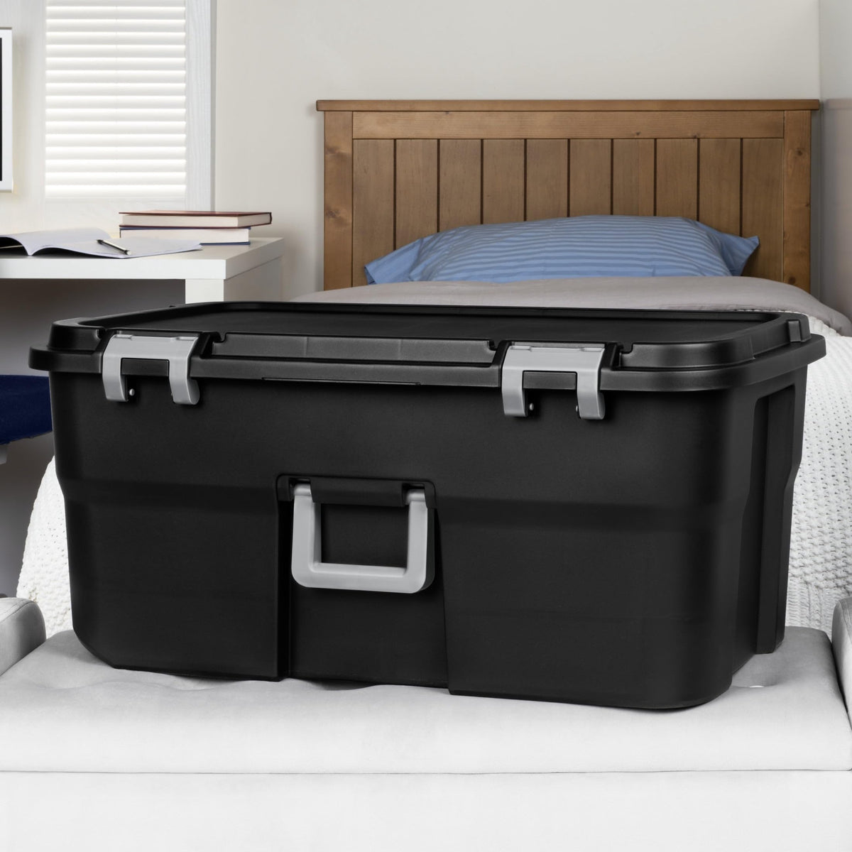 22 Gallon Black Wheeled Plastic Storage Trunk S588487